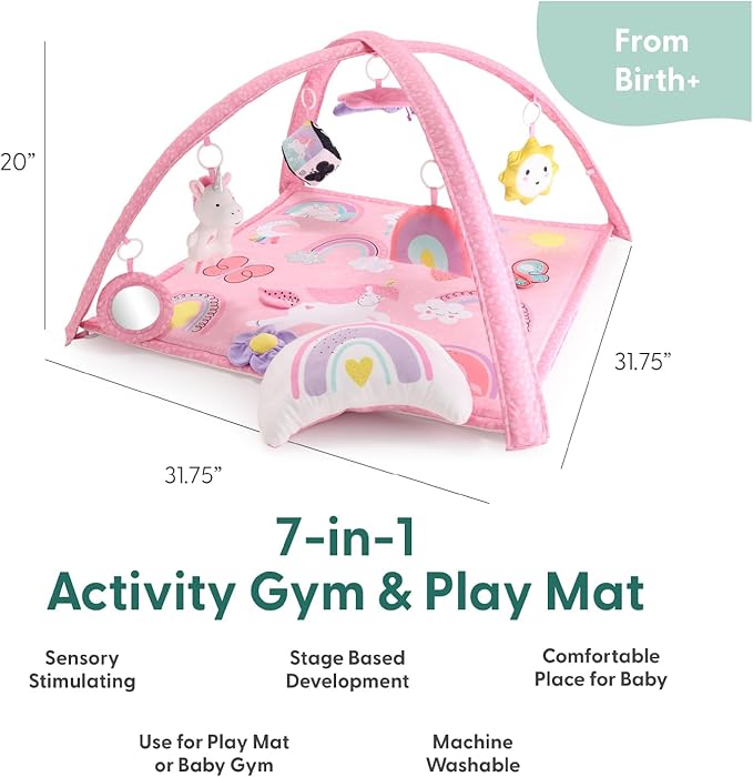 Peanutshell Baby Girl Rainbow Paradise 7-in-1 Play Gym - Playmat Toys for Newborns, Infants: 0-6, 6-12 months Tummy Time Mat with Hanging Toys, Soft Padded