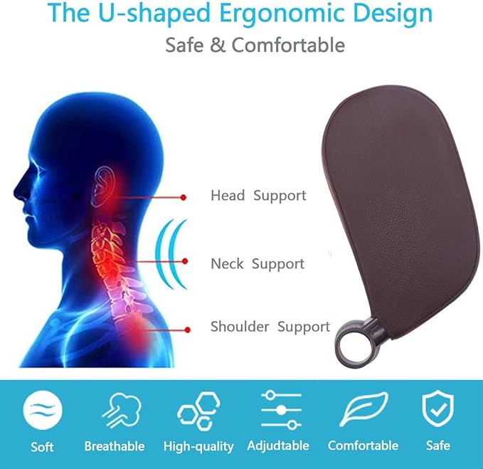 Car Headrest Pillow, 360°Adjustable PU Leather Car Seat Head Neck Support Rest Cushion Both Kids Adults for Travel Sleeping