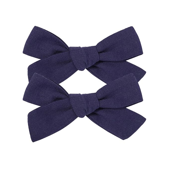 3.2 Inch Linen Baby Girl Hair Clips, Hair Bows for Toddler Kids, Alligator Clip Hair Accessories for Babies, Navy Blue