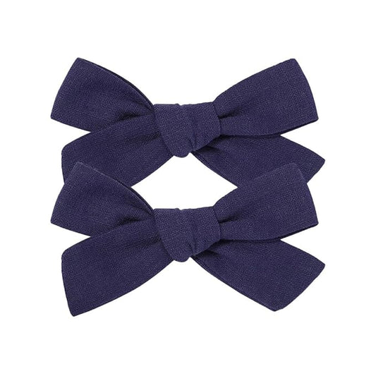 3.2 Inch Linen Baby Girl Hair Clips, Hair Bows for Toddler Kids, Alligator Clip Hair Accessories for Babies, Navy Blue
