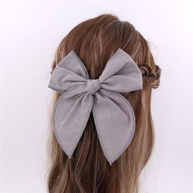 12 PCS Large Fable Bow Hair Clip for Little Girl Kids Linen Velvet Hair Bows Barrettes Alligator Clips Baby Mom Women Hair Accessories (Linen 6 and Velvet 6)