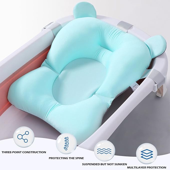 Baby Bath Pad Bathtub Support Cushion Adjustable Nonslip Newborn Toddler Bath Cushion for Baby 0-12 Months（Blue）