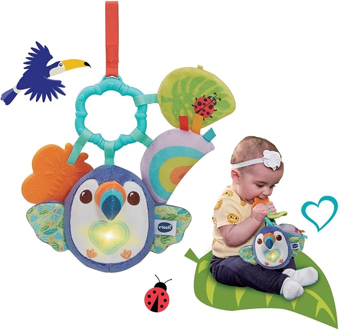 VTech - Baby Toucan Musical Walking Time Toy for Baby Strollers from 3 Months, Soft Plush Toucan Wakes Up The Senses, ESP Version