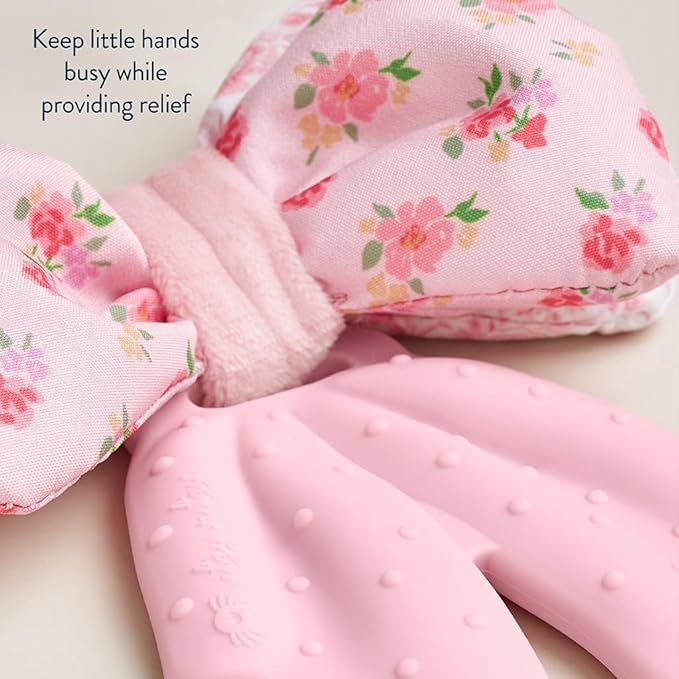 Itzy Ritzy Crinkle Teether Toy – Bow Teething Toy Includes Silicone, Velour & Crinkle Material – Features Multiple Textures for Teething Relief – Designed for Ages 3 Months and Up (Bows)