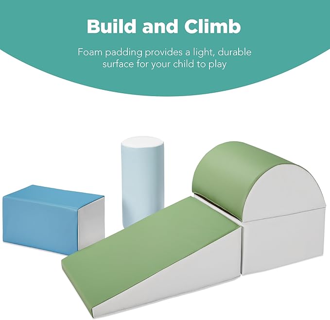 Best Choice Products Soft Foam Climbing Blocks for Toddlers, 5-Piece Baby Play Set, Easy-Clean Vinyl Foam Shapes, Safe Certified Materials, Early Learning Motor Skill Development Toy - Earth Tone