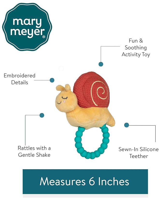 Mary Meyer Soft Baby Rattle with Soothing Teether Ring, 6-Inches, Skippy Snail