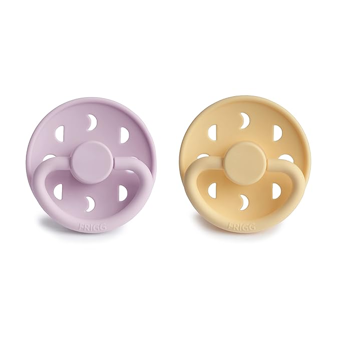 FRIGG Moon SilkySoft Silicone Baby Pacifier | Made in Denmark | BPA-Free (Pale Daffodil/Soft Lilac, 6-18 Months)