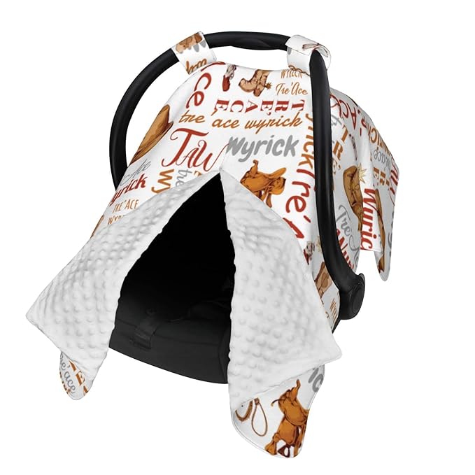Personalized Cowboy Baby Car Seats Canopy for Babies with Name, Custom Monogram Western Car Seat Covers for Boys, Opening Minky Nursing Breastfeeding Cover Infant Carseat Canopies for Newborn