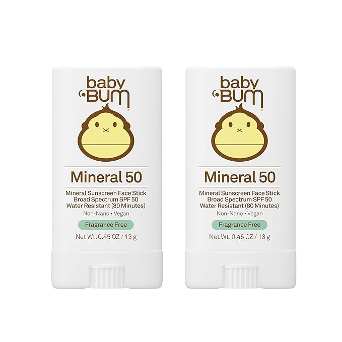 Baby Bum Mineral Sunscreen Face Stick - SPF 50 - UVA,UVB Face and Body Protection - Fragrance Free Safe for Sensitive Skin- Travel Size 0.45 Ounce (Pack of 2)