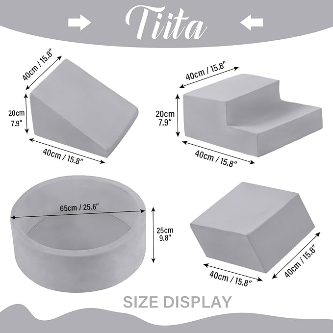 Tiita Climbing Toys for Toddlers 1-3 Indoor with Ball Pit, 4-Piece Kids Foam Climbing Blocks, Activity Soft Play Climbing for Baby, Grey, Balls not Included