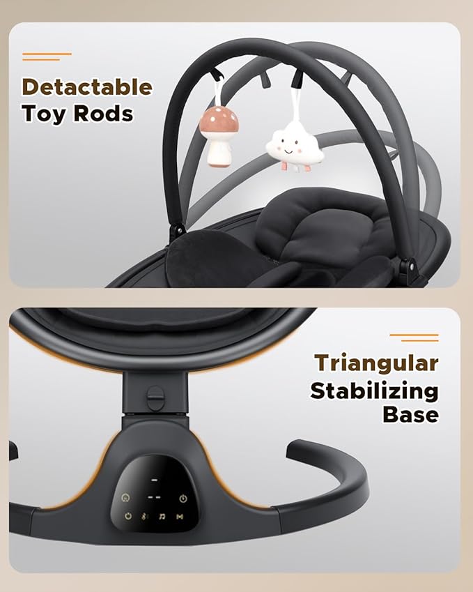 Baby Swing for Infants, Infant Swing with 5 Swing Speed, Built-in Lullabies, 5-Point Harness, Electric Infant Swing with Bluetooth for Indoor & Outdoor Use (Black)
