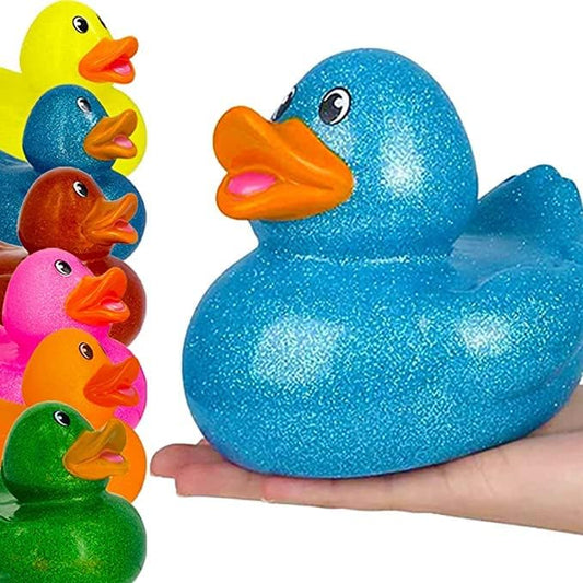 The Dreidel Company Glitter Rubber Duck Toy with Sound Assortment Duckies for Kids, Bath Birthday Gifts Baby Showers Summer Beach and Pool Activity, 6" (Single)