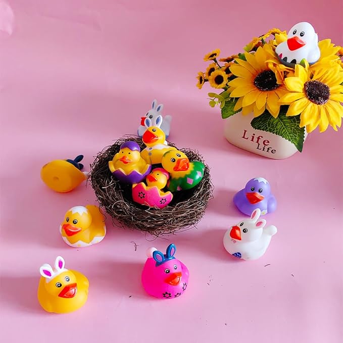 12Pcs Assorted Rubber Duck Easter Duck Toys,Small Rubber Ducks in Bulk for Jeep Ducking Baby Bath Toys Christmas Party Favors Supplies Decoration