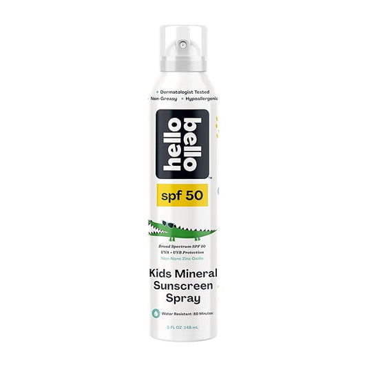 Hello Bello SPF 50 Kids Mineral Sunscreen Spray, Hypoallergenic Broad Spectrum UVA and UVB Protection, Reef Friendly and Water Resistant, 5 oz