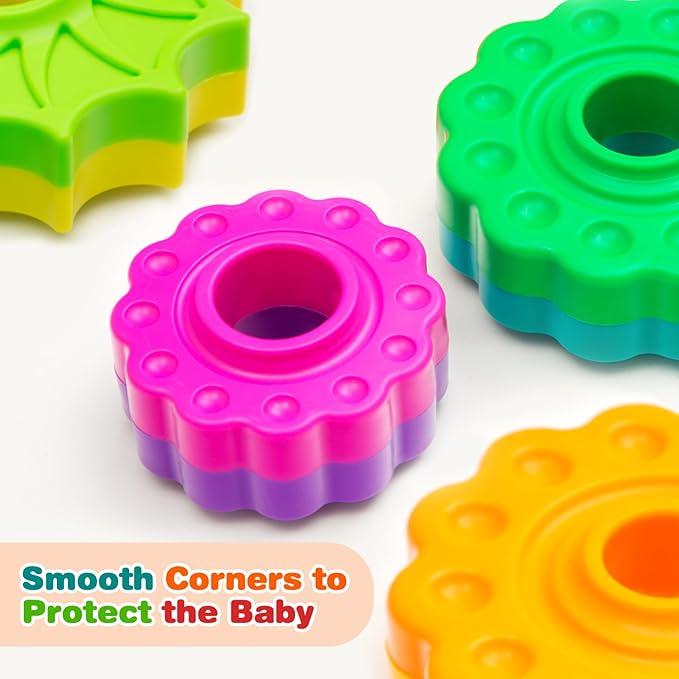 Baby Spinning Stacking Toys Sensory Toys for Toddlers 1-3, Rainbow Ring Spin Montessori Toys for Babies 6-12 Months, Autism Learning Toy for 1 2 3 One Year Old Girl Boy Christmas Birthday Gifts