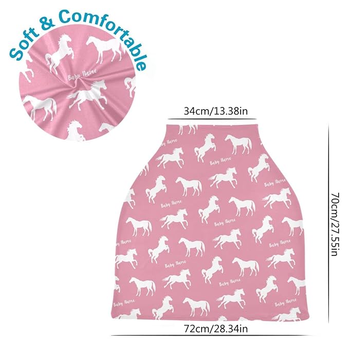 Personalized Baby Car Seat Cover for Babies, Custom Name Baby Car Seats Canopy for Girls, Nursing Breastfeeding Stroller Covers for Infant Newborn, Shower Gift (Running Horse Pink)