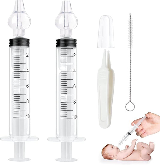 Aolso Baby Nasal Irrigator, 2PCS Nasal Syringe for Baby, Syringe Nasal Irrigator with Tweezers & Cleaning Brush, Baby Nasal Aspirator with Silicone Nasal Suction Tips Portable Baby Nasal Syringe