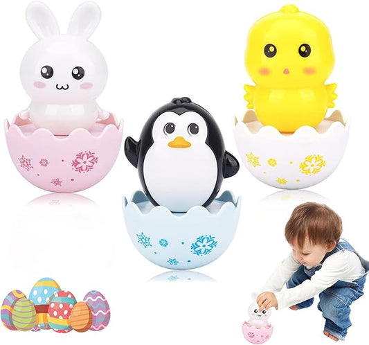 Lukax Baby Easter Egg Toys - Bunny Chick Baby Easter Basket Stuffer, Plastic Easter Egg Toys with Rattles, Toddler Easter Egg Basket Toys for Age 8 Month+