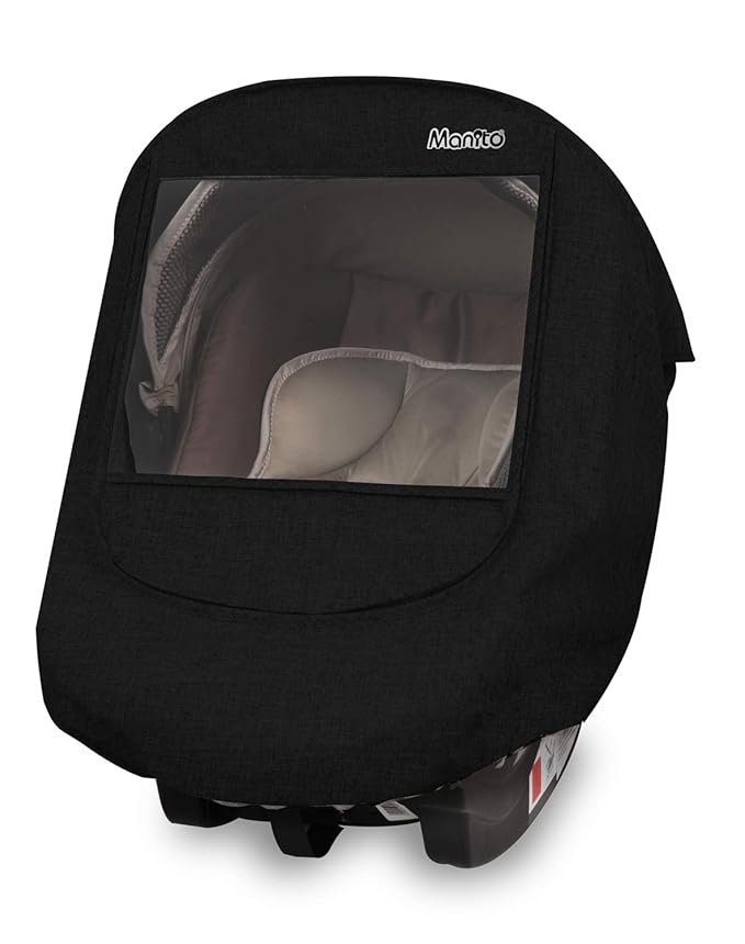 Manito Melange Infant Car Seat Weather Shield – Universal-Fit, Clear Window, Windproof, Water-Repellent, Premium Baby Car Seat Cover for Travel & Outdoor Weather Protection (Black)