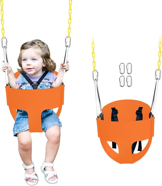 High Back Full Bucket Toddler Swing Seat with 3- Point Adjustable Safety Harness, 66 inch Detachable Chain,Suitable for Babies Aged 6-24 Months，Baby Swing for Swingset (Pink)