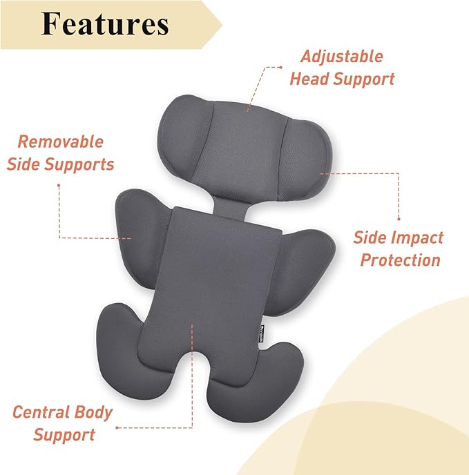 Innokids Infant Car Seat Insert, Baby Head Body Supports for Newborn, Soft and Padded, Detachable Head and Side Support for Carseats, Strollers, Swings (Grey)