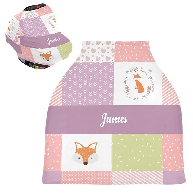 Personalized Baby Car Seat Cover for Girls, Custom Cute Fox Nursing Covers for Breastfeeding, Customized Infant Stroller Canopy, Baby Carseat Cover for Newborn, Car Seat Canopies