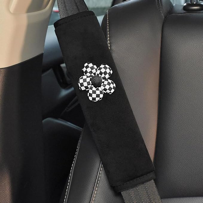 Flower Car Seat Straps Shoulder Pads for Women Girl, Soft Seat Belt Covers for All Car Seats/Pushchair/Stroller/High Chair (Black2)