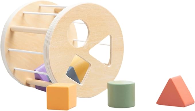 Pearhead Wooden Match and Roll Shape Sorter - Montessori Early Learning Toy, Rolling Toddler Toy, Educational Wooden Color Sorting Cylinder for Fine Motor and Early STEM Skills, Ages 12m+