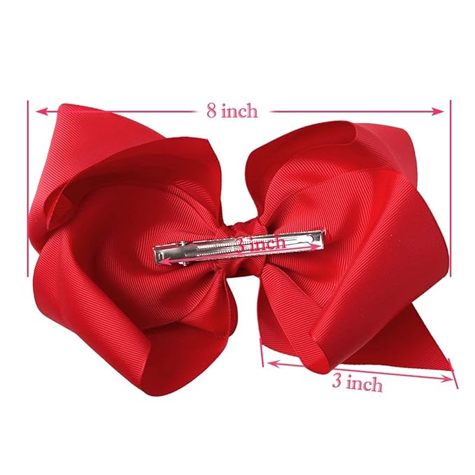 DeD 20 Pcs 8" Hair Bows Clips Boutique Grosgrain Ribbon Big Large Bows Alligator Hair Accessories For Baby Girls Teens Kids
