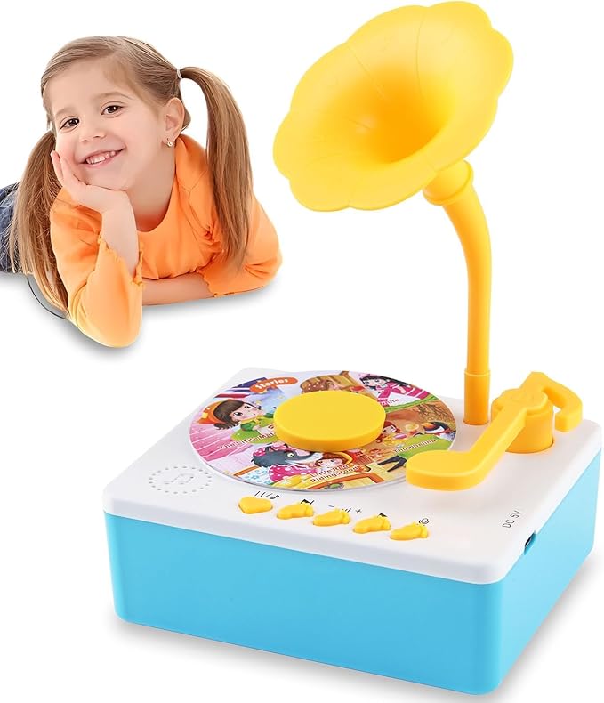 Children's Phonograph and Baby Record Player, Equipped with 96 Story Cards, Songs and Phonograph Records (Green Model)