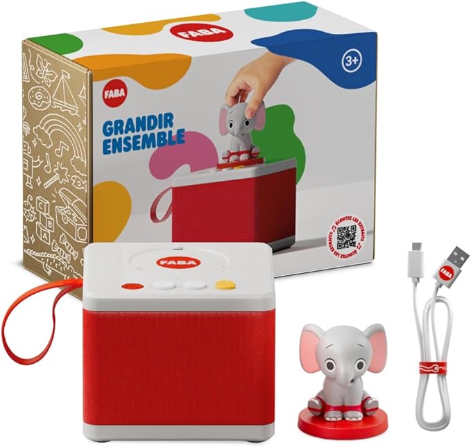 FABA White Storyteller - Children's storyteller, audio speaker with character ELE Sound Elephant, educational game with stories and songs, children from 3 years old