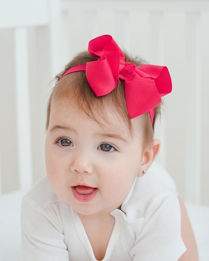 jollybows 30pcs Baby Girls Grosgrain Ribbon Hair Bows Headbands 4" Elastic Hair Band Hair Accessories for Infants Newborn- Natural Color Set