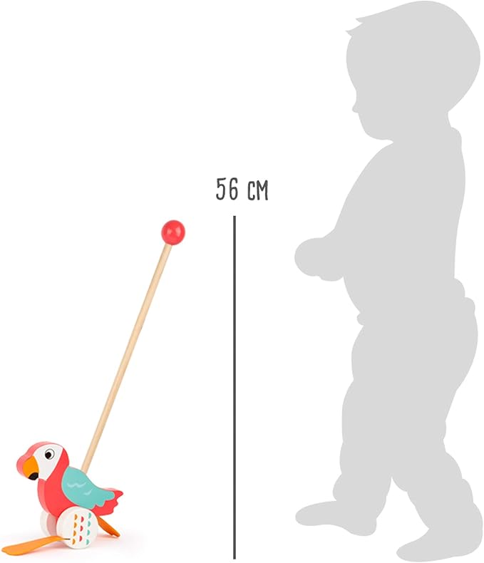 Small Foot 10475 Pushing Animal Parrot Lori Made of Wood, Waddles Along on Every Outing