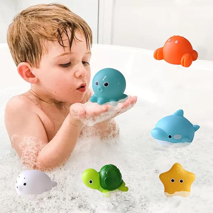 No Hole Animal Bathtub Toys Baby Bath Tub Toys for Toddlers Boys Girls , Mold Free Bath Toys Tub Beach Pool Shower Float Rubber Toys
