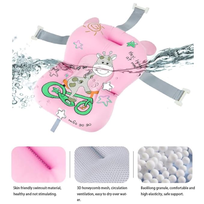 Baby Bath Cushion Cartoon Newborn Bathtub Mat Non-Slip Baby Bath Pad Quick Dry Baby Bathtub Pillow Seat Mat Floating Baby Bath Seat Cushion Adjustable Baby Bath Support Cushion for Baby 0-12 Months