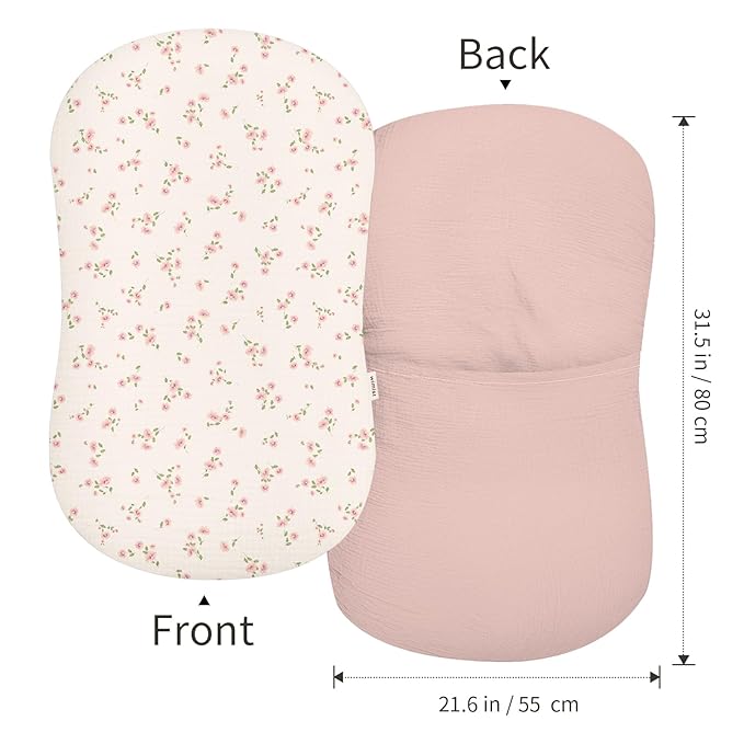 Muslin Baby Lounger Cover 2 Pack, Soft Breathable Newborn Lounger Pillow Cover for Boys Girls Infant (Rosy)