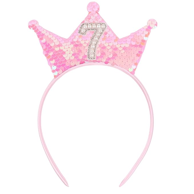Birthday Crown Headband Pink Glitter Headbands for Girls Gifts for 7 Year Old Girls 7th Birthday Decorations
