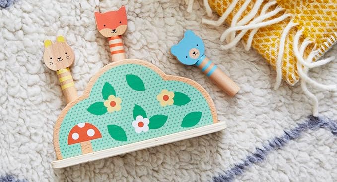 Petit Collage: Petit Friends Wooden Pop-Up Toy - FSC Wooden Toy with 3 Cute Woodland Characters - Perfect for Ages 1+