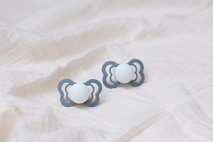 BIBS Supreme Baby Pacifier 2-Pack | Made in Denmark | BPA Free Dummy Soother, Symmetrical Nipple. Silicone, Size 2 (6-18 Months), Sage Glow/Cloud Glow