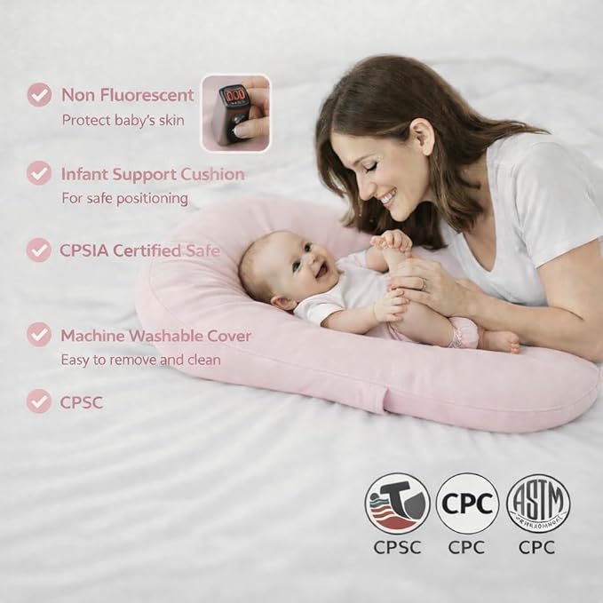 Aila + Aiden Baby Lounger | Organic Cotton Infant Lounger | Adjustable & Portable Floor Lounger | Supervised Use | Soft, Breathable, Washable Cover - Snuggle Collection - (Pink)