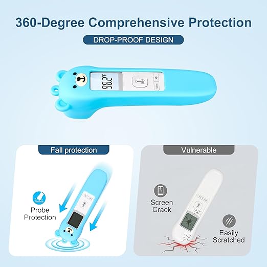 Bear Silicone Case Compatible with GoodBaby Thermometer for Adults and Kids, Cute Cartoon Thermometer Protective Case, Help Restless Baby Temperature, for Travel, Home and Outdoor (Blue)