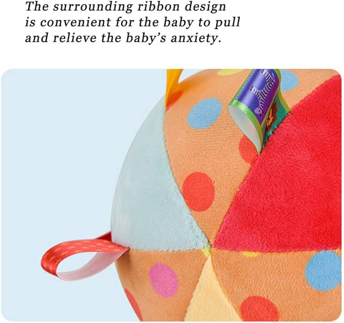 Baby Colorful Taggie Ball, Soft Plush Sensory Rattle Ball Toy for Early Educational, Ribbon Tag Ball for Baby Kids Toddlers Infants, Sensory Ball with Tags