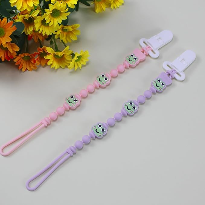 Pacifier Clips 2 Pack, Silicone Baby Pacifier Clips with One Piece Design, Frog Character, BPA Free - CPSIA Certified, Soft Flexible Paci Clip Holder