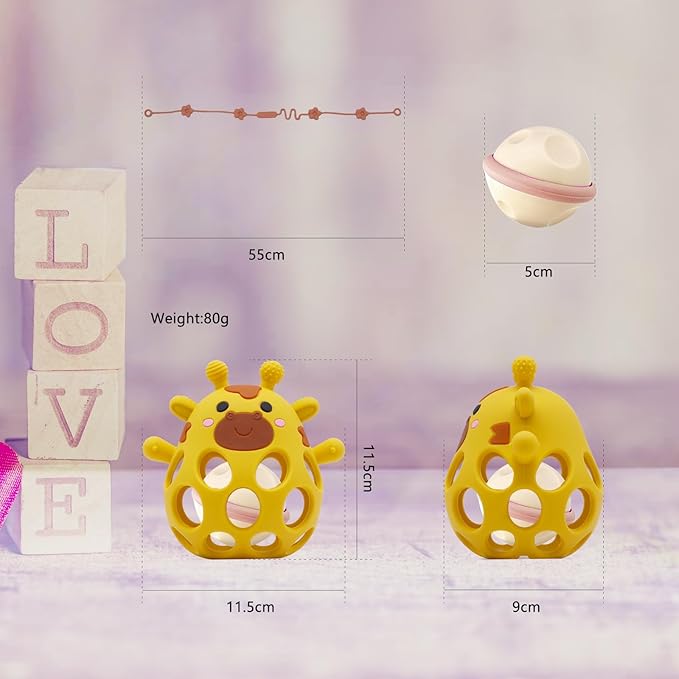 Baby Teething Toys Balls for 0-12 Months, Silicone Sensory Baby Teething Rattle Balls with Pacifier Clip Holder,Easy Grasp Infant Rattle Teether Toy, BPA Free,Soft Infant Chew Toys