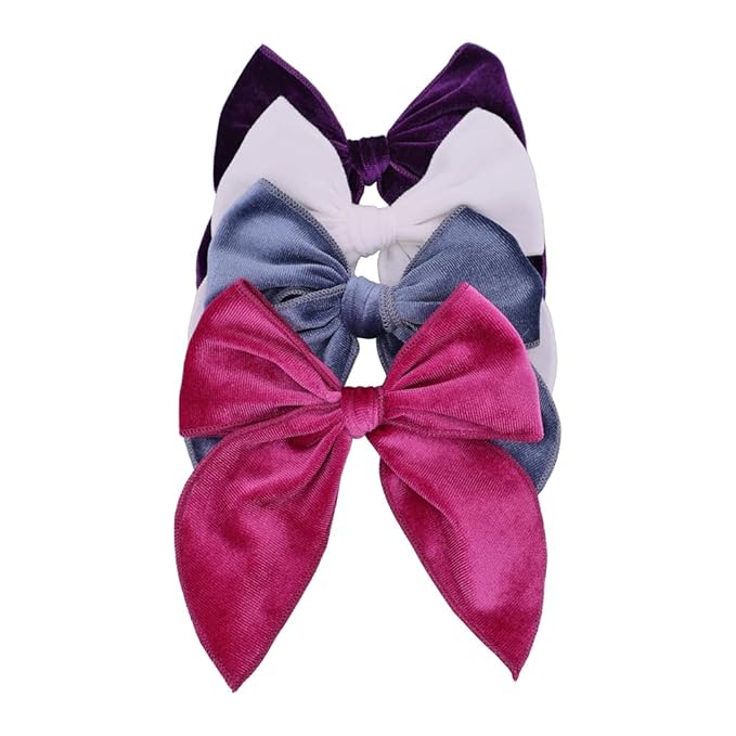 Pack of 4 Large Velvet Fable Bow Hair Clips for Kids Toddler Girl Mom Velvet Hair Bow Alligator Clips Baby Girls Women Hair Accessories (Purple/Smoke Blue)