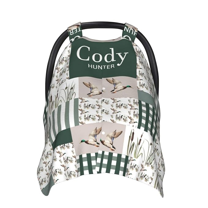 Personalized Baby Car Seat Canopy with Name – Wild Duck Theme, Custom Minky Nursing Cover for Boys & Girls, Soft Stroller Cover for Infants & Newborns, Carseat Canopy for Breastfeeding