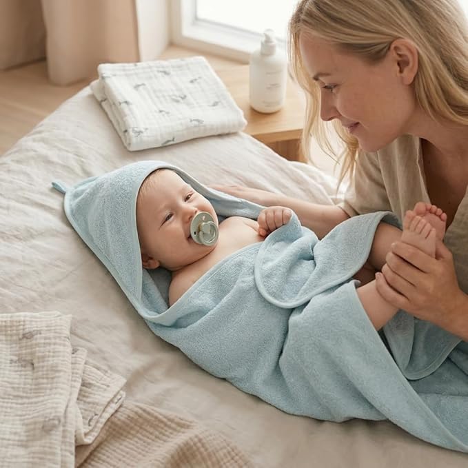 Hooded Baby Towel - 100% Organic Cotton Baby Bath Towels – Baby Towels, Baby Bath Towels for Baby Boy, 32" x 32" Super-Soft and Absorbent Baby Towels for Newborn (Baby Blue)