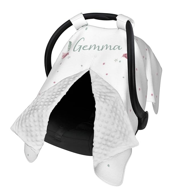 Custom Baby Car Seat Canopy with Name, Personalized Stroller Baby Car Seat Covers for Girls, Minky Nursing Carseat Cover for Breastfeeding, Car Seat Canopies for Infant Newborn(Crown Swan)
