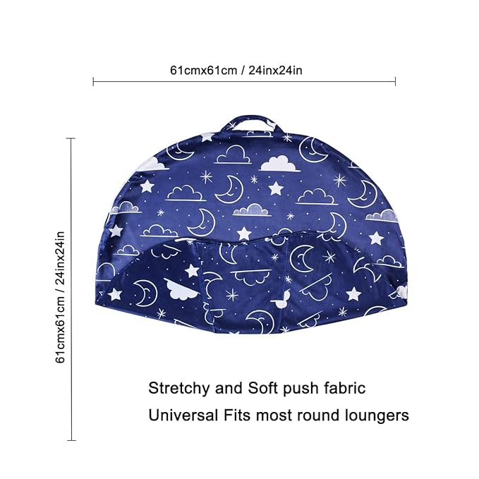 Newborn Lounger Cover - Hypoallergenic Minky Fitted Cover for Boppy Lounger Pillow - Stain-Resistant & Soft Baby Lounger Replacement Cover (Navy Blue, Stars and Clouds)