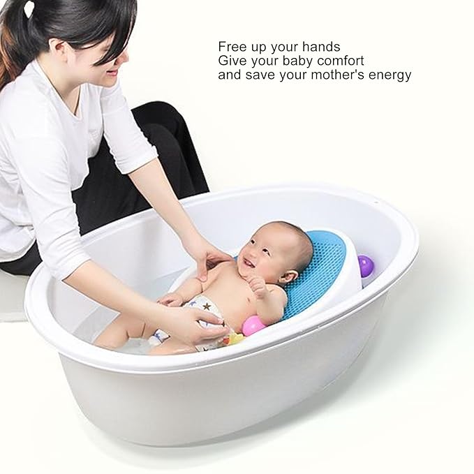 Summer Clean Rinse Baby Bather, Bath Support for Use on The Counter, in The Sink or in The Bathtub, TPE Soft Silicone Baby Bath Seat, Use from Birth Until Sitting Up (Light Blue)